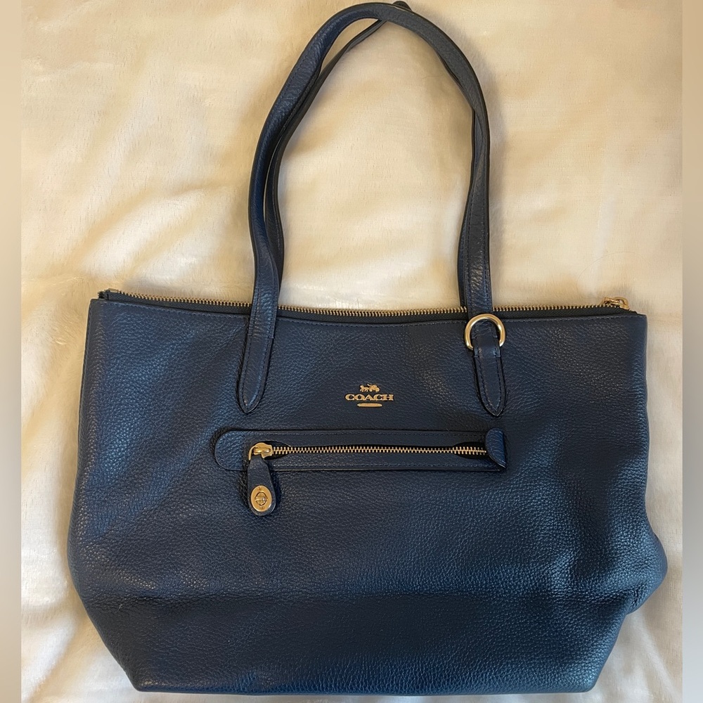 Coach Taylor Pebbled Leather Dark Blue Tote Bag Purse